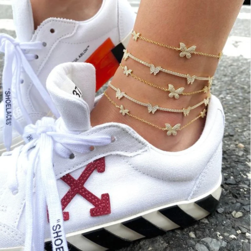 Three Butterfly Anklets White Zirconium