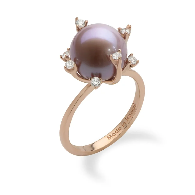 Rings For Playful Kids-Protea Lilac Freshwater Pearl Ring in Rose Gold with Diamonds - 10-11mm