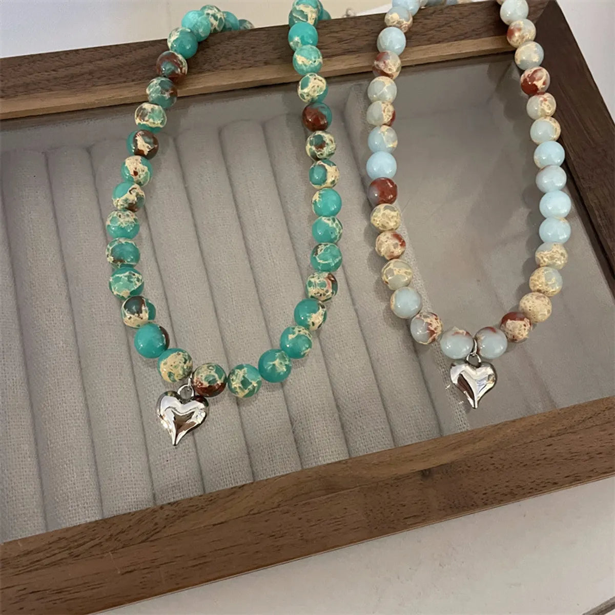 Necklaces For Soft Time-Wholesale Ig Style Casual Heart Shape Natural Stone Copper Beaded Pendant Necklace