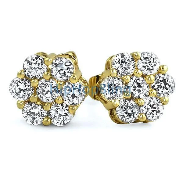 Earrings For Sharp Looks-Big Cluster 3D Gold CZ Bling Bling Earrings