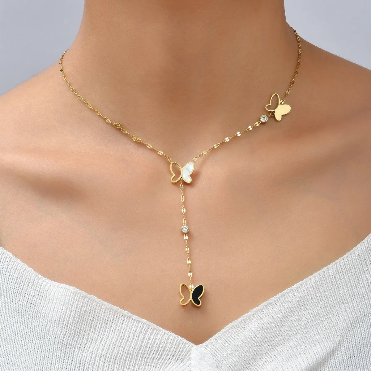 High-End Necklaces For Keepsakes-Titanium Steel Fashion Simple Gold Hollow Shell Butterfly Pendant Necklace