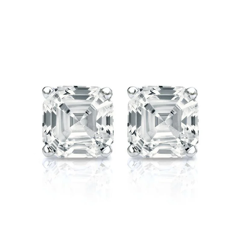 Earrings For Low Beam-Asscher Cut Moissanite VVS D Stud Earrings .925 Sterling Silver