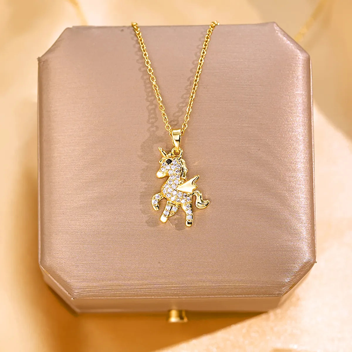 Necklaces For Cozy Meets-Wholesale Cute Shiny  304 Stainless Steel Copper Inlay Gold Plated Zircon Pendant Necklace