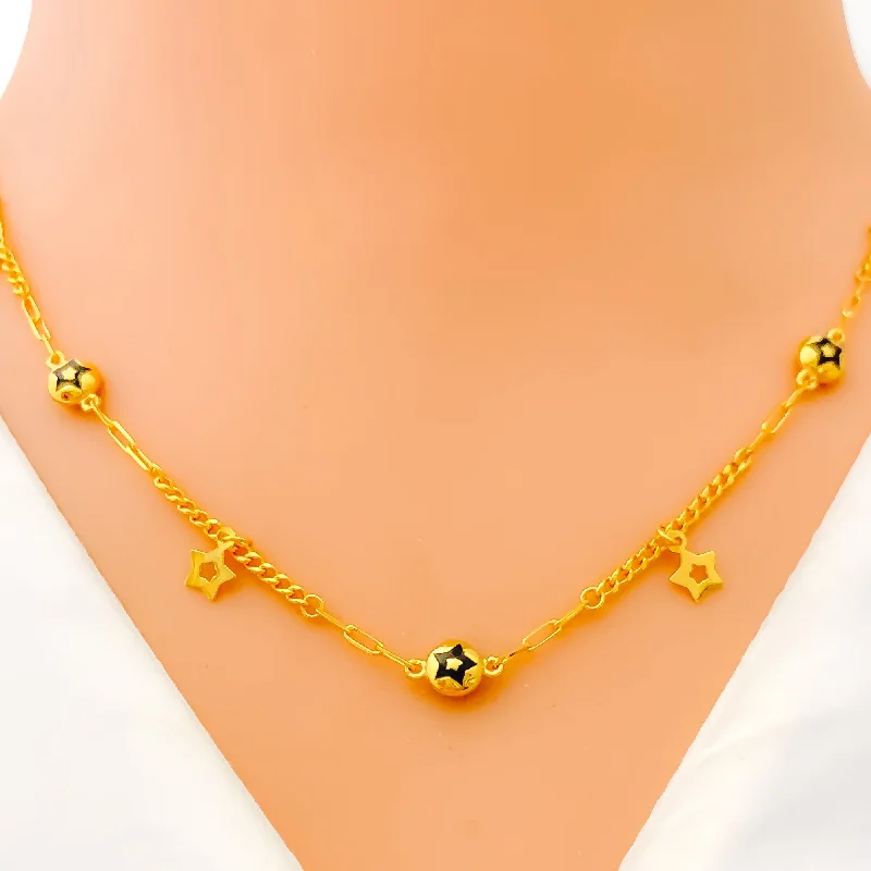 Necklaces With Tight Locks-Impressive Sleek Star Charmed 21k Gold Necklace