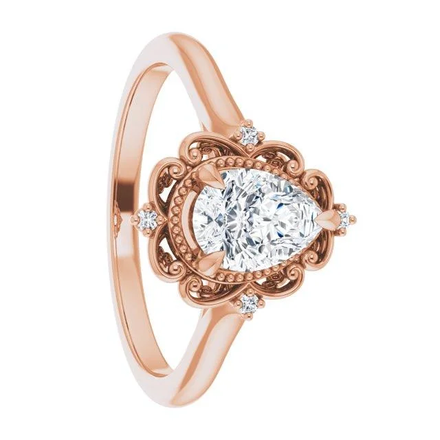 Rings For Fiery Shades-14k Rose Gold Pear Moissanite Women's Engagement Ring