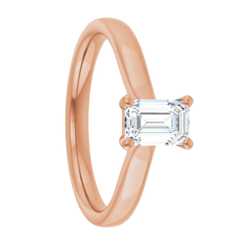 Rings For Sculpted Gems-14k Gold Emerald-Cut Lab-Created Diamond Engagement Ring