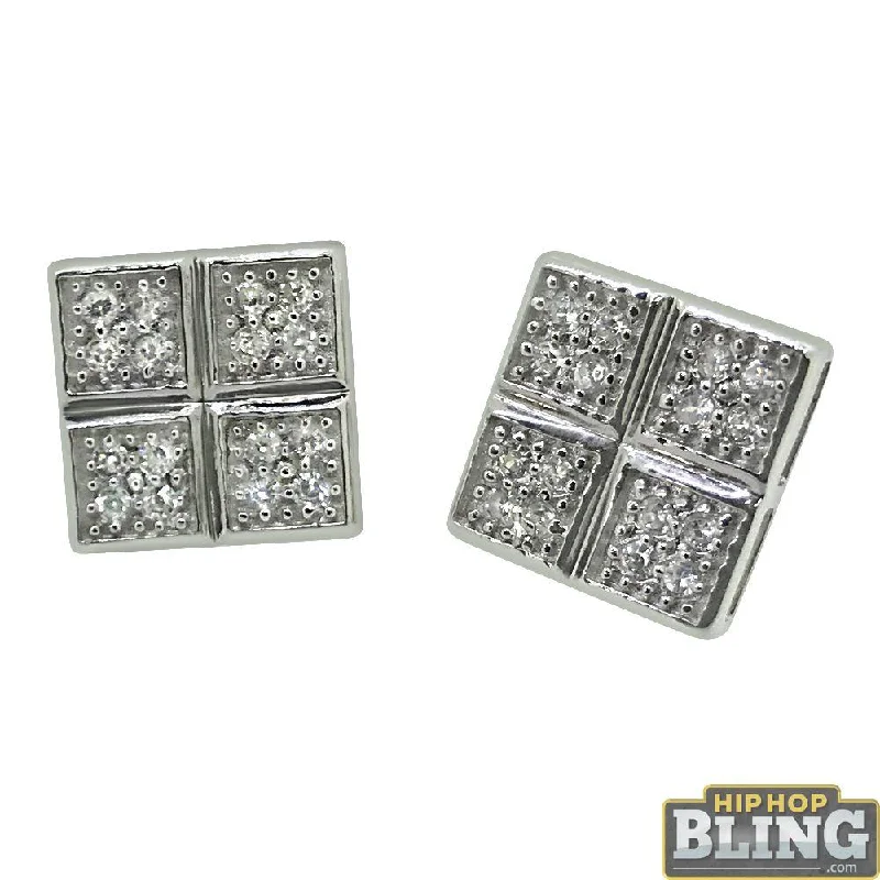 Earrings For Broad Chins-.925 Sterling Silver Quad Box CZ Earrings