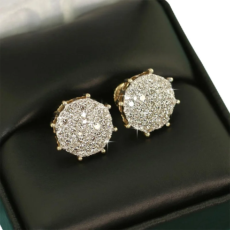 Earrings Cure Tips-Large Pave Stud Diamond Earrings 1.25cttw 10K Yellow Gold