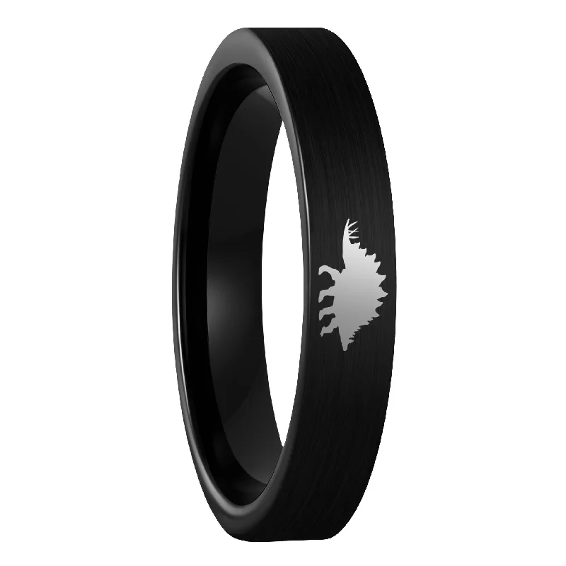 Rings For Sculpted Gems-Stegosaurus Dinosaur Brushed Black Tungsten Women's Wedding Band