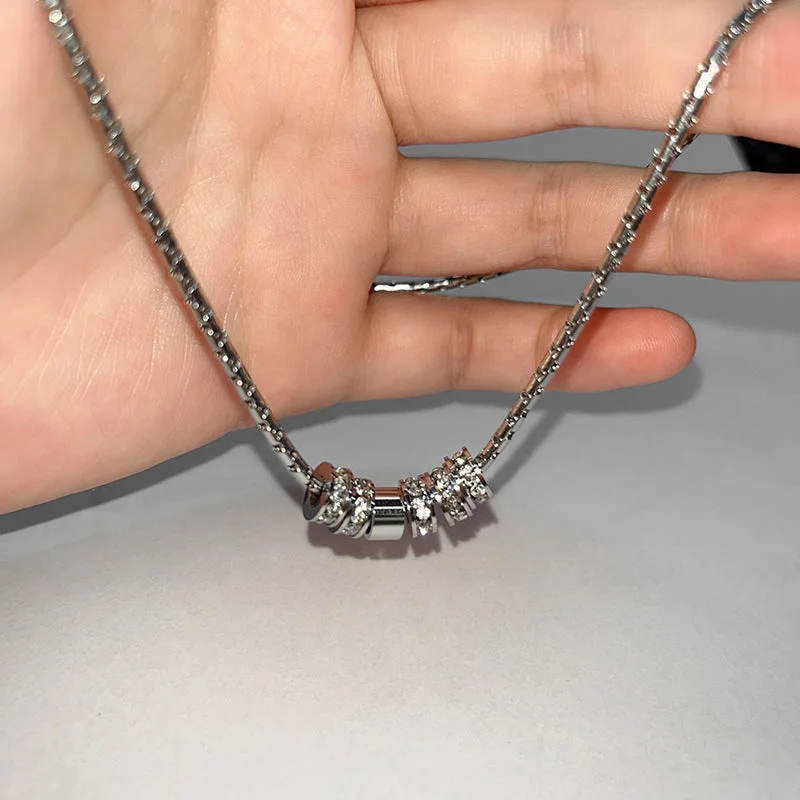 Lengthened Rhinestone Ring Pendant Necklace (41.5 7.5cm Long)