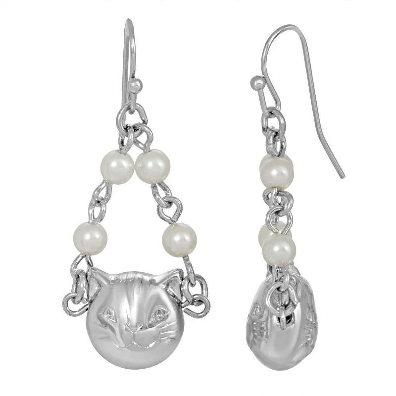 Earrings Patch Tips-1928 Jewelry White Faux Pearl Cat Drop Earrings