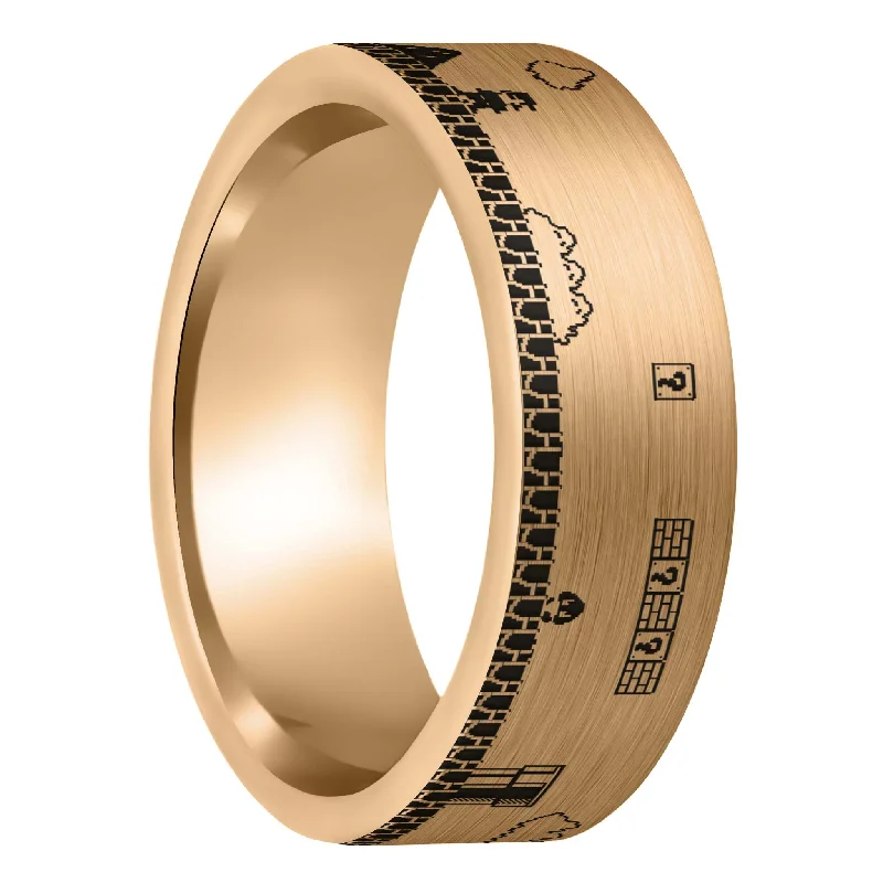 Rings Patina Care-Super Mario Bros Brushed Rose Gold Tungsten Men's Wedding Band