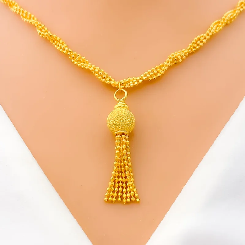 Necklaces For Mix Tones-Twisted Dangling 22K Gold Rope Necklace Set