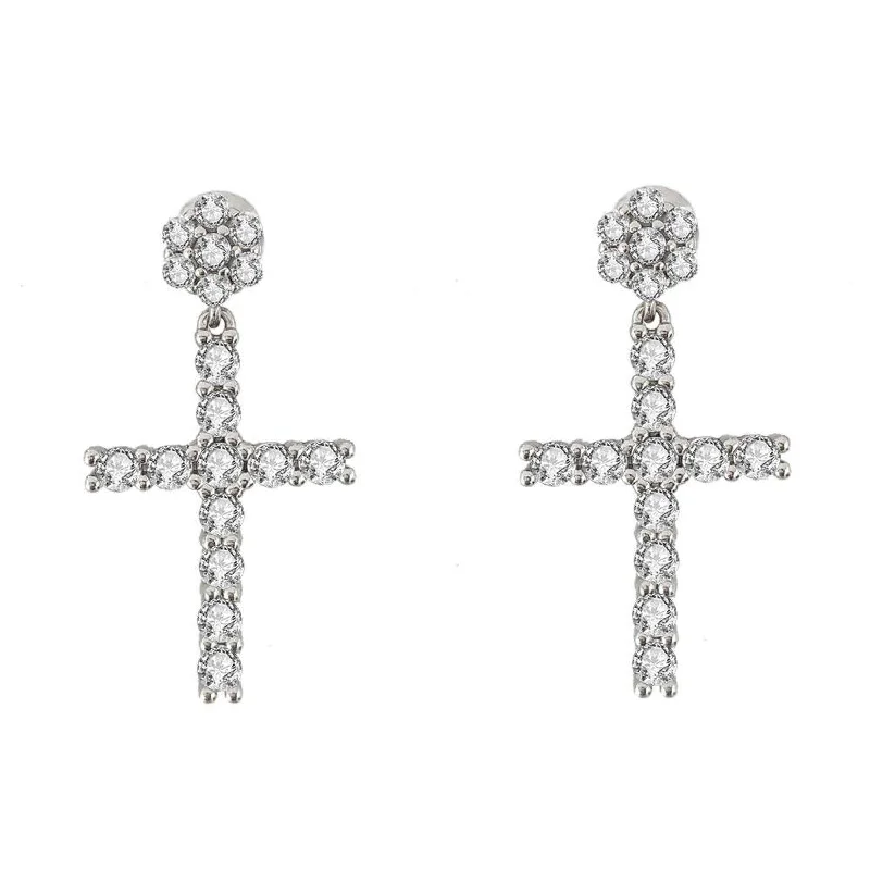 Earrings Cure Guide-Cluster Stud Dangling Tennis Cross VVS Moissanite Earrings .925 Sterling Silver