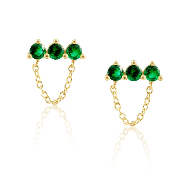 Earrings For Wide Venues-Magda Emerald Chain Studs