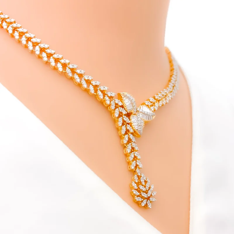 Necklaces For Thin Builds-Exclusive Asymmetrical Diamond Leaf + 18k Gold Necklace Set