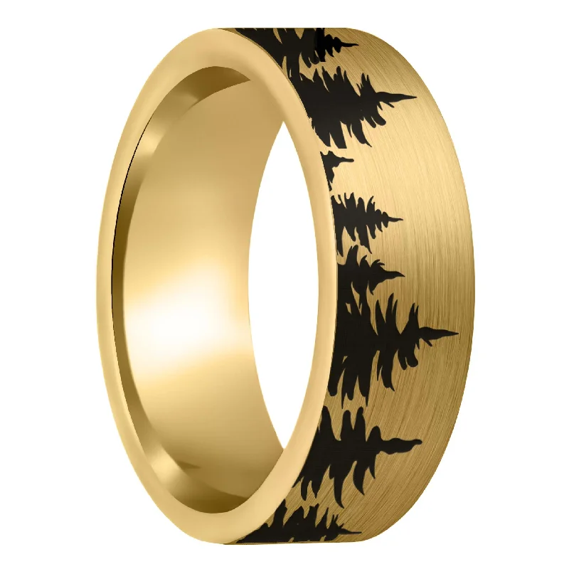 Rings For Bold Sets-Treeline Brushed Gold Tungsten Men's Wedding Band