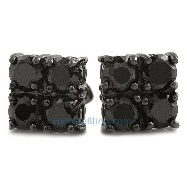 Earrings Style Hints-4 Stone Box Black CZ Diamond Bling Bling Earrings