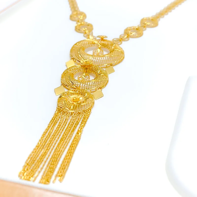 Prime Necklaces For Desk Wear-Festive Halo 21k Gold Long Necklace Set