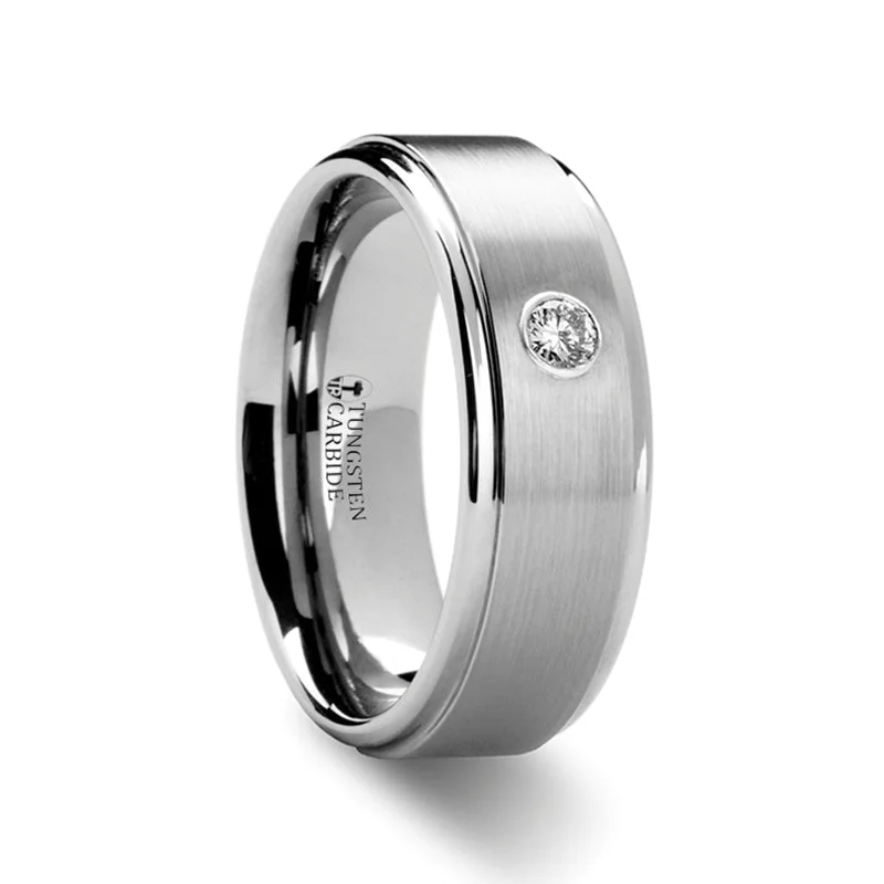 Rings Shimmer Hacks-Brushed Tungsten & Diamond Men's Wedding Band