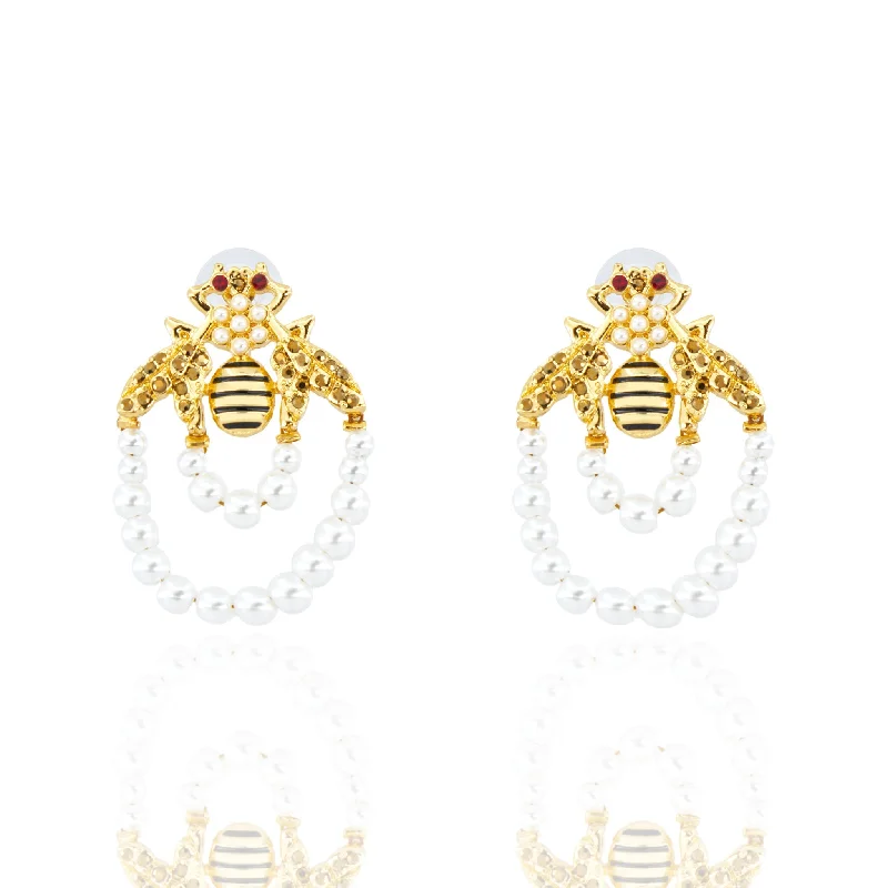 Earrings Look Tips-Miss Honeycomb Bee Dangles - Pearl