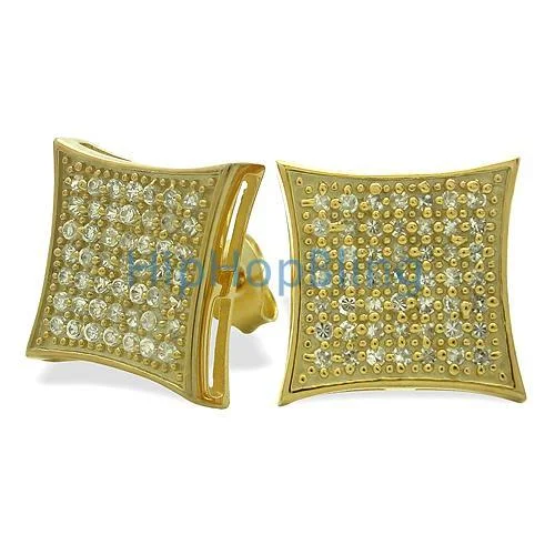 Earrings With Titanium Flair-XL Kite Gold Vermeil CZ Micro Pave Earrings .925 Silver