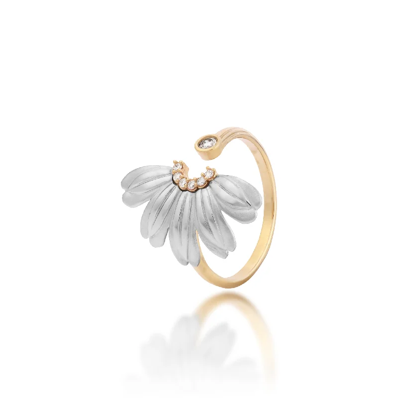 Rings For Fusion Finishes-Beach Naupaka Ring in Two Tone Gold with Diamonds