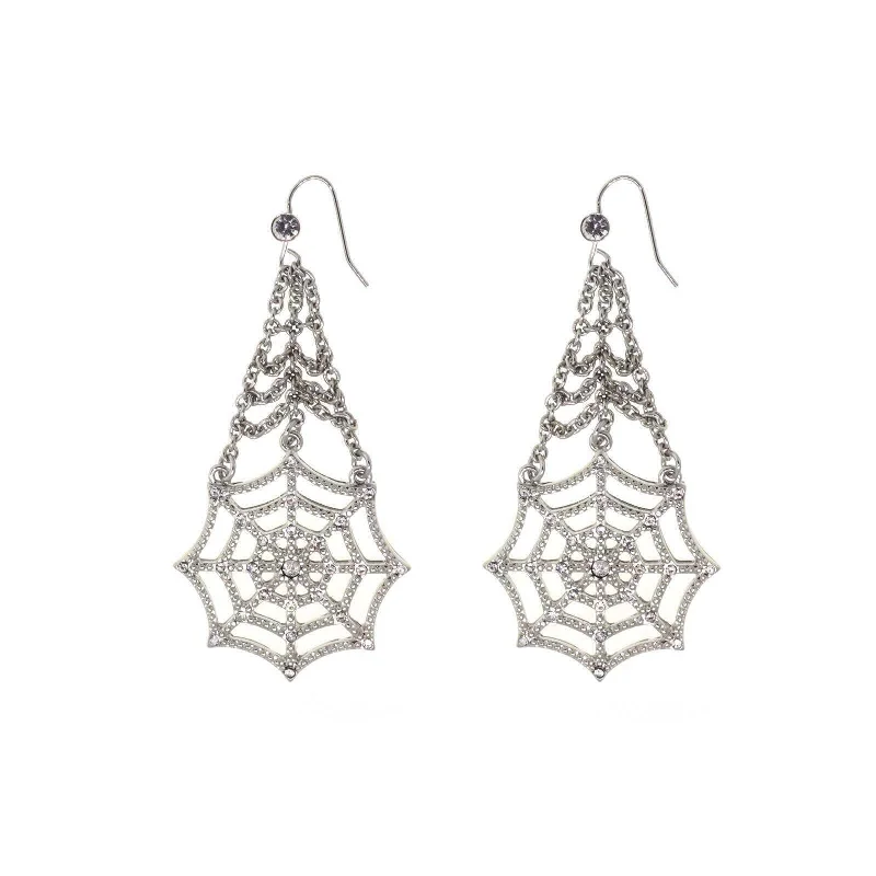 Best Mild Earrings-1928 Jewelry Crystal Spider Web Chain Drop Wire Earrings