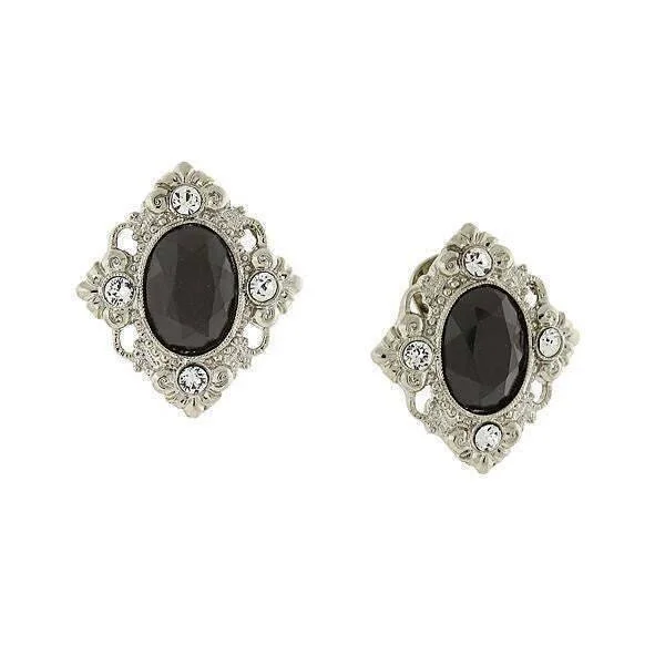 Earrings For Soft Skin-1928 Jewelry Black Stone Crystal Accent Clip On Earrings