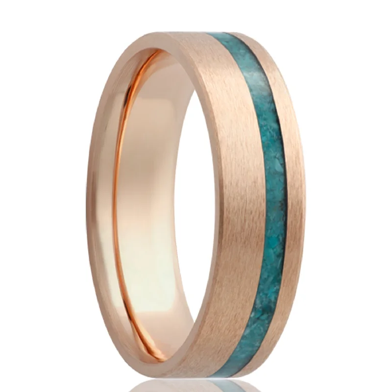 Best Hearty Rings-Turquoise Inlay Satin Finish 14k Gold Wedding Band