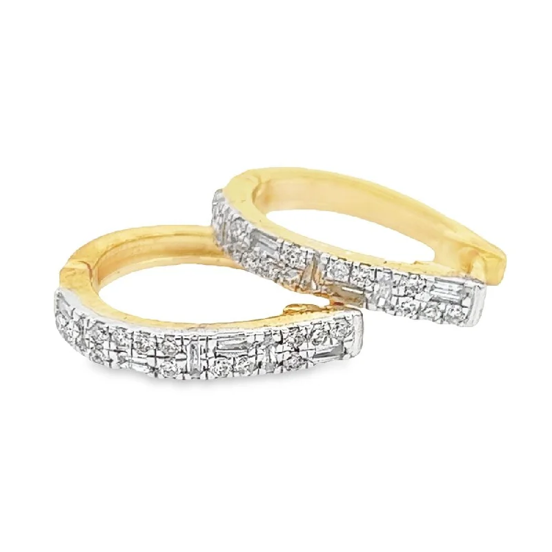 Best Firm Earrings-Baguette Hoop Diamond Earrings .38cttw 10K Yellow Gold