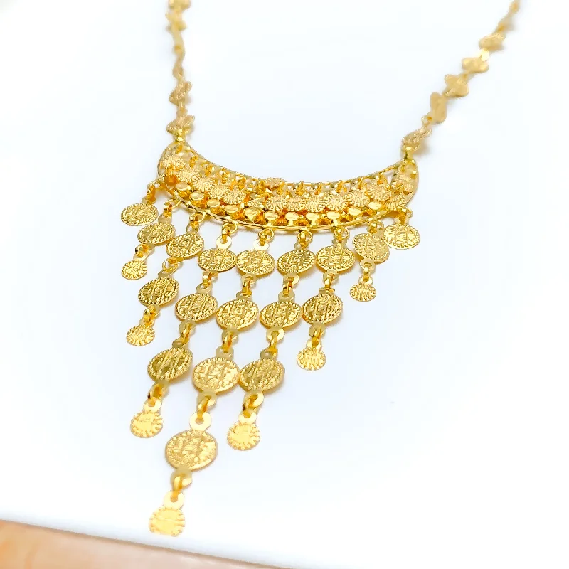 Necklaces Gloss Tips-Unique Dangling Coin 21k Gold Long Necklace Set