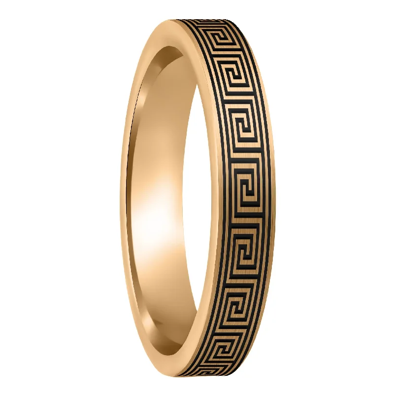 Rings For Groovy Decades-Greek Key Brushed Rose Gold Tungsten Women's Wedding Band