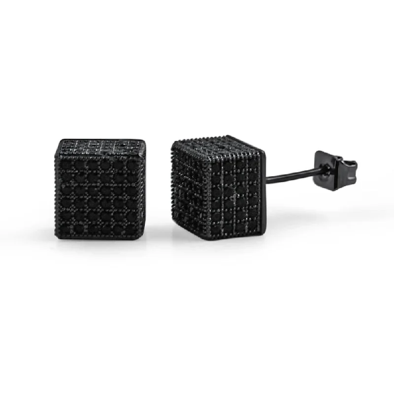 Sharp Earrings For Edge-Cube Black CZ Hip Hop Bling Bling Earrings