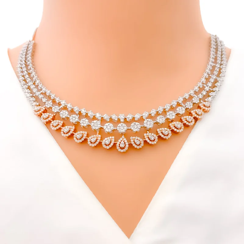 Necklaces For Deep Glow-Chic Rose Gold Diamond + 18k Gold Necklace Set