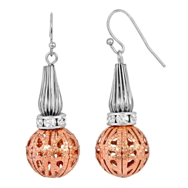 Earrings For Stylish Gals-1928 Jewelry Classic Rose Filigree Bead Drop Wire Earrings