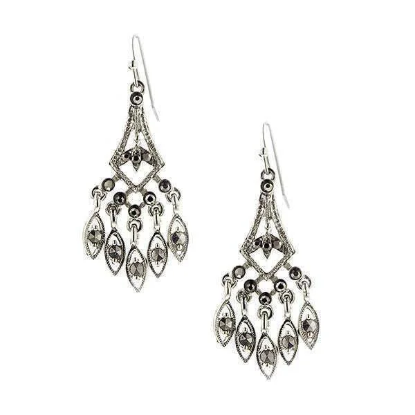 Earrings For Short Chains-1928 Jewelry Hematite Color Chandelier Drop Earrings