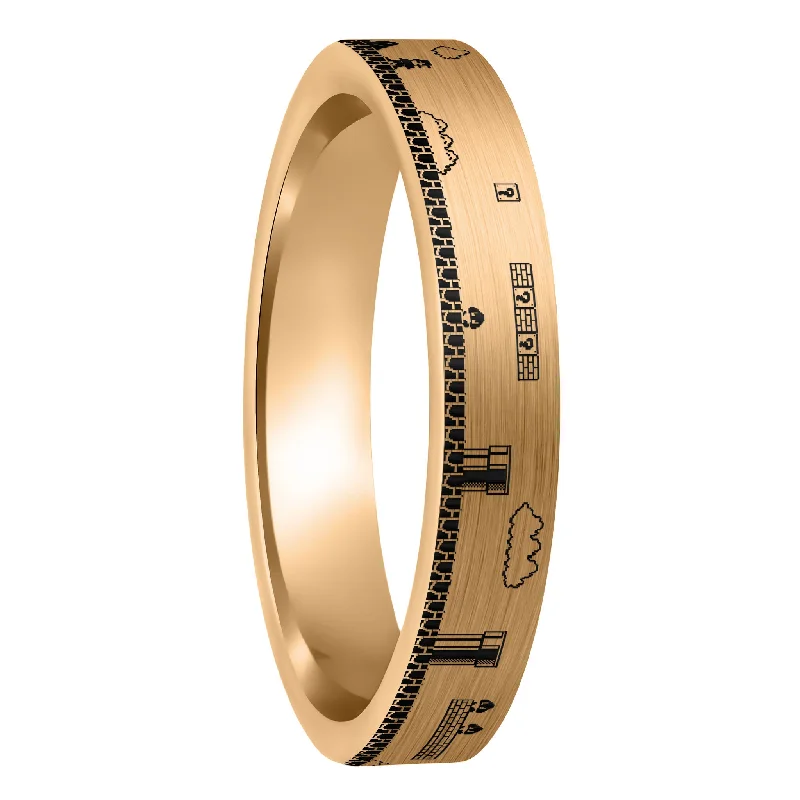 Rings Wear Protocols-Super Mario Bros Brushed Rose Gold Tungsten Women's Wedding Band