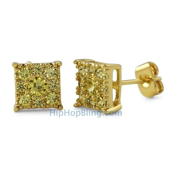 Earrings For Wet Glow-Square Cluster CZ Lemonade Bling Bling Earrings