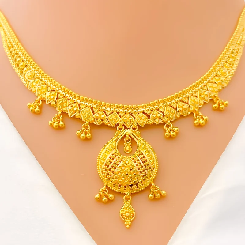 Deal Necklaces Online-Timeless Beautiful Drop 22k Gold Necklace Set