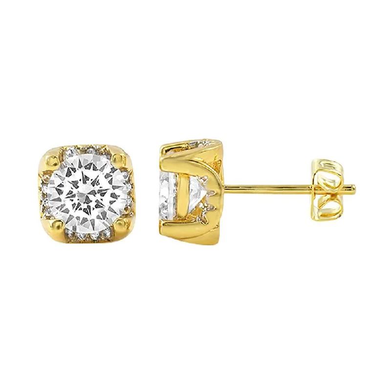 Flash Earrings For Fun-Iced Out Setting Gold CZ Stud Earrings