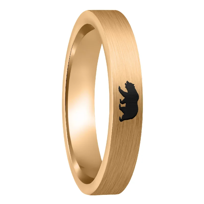 Rings With Jagged Contours-Bear Brushed Rose Gold Tungsten Women's Wedding Band