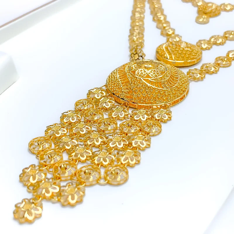 Necklaces For Soft Skin-Layered Dangling Flower 5-Piece 21k Gold Necklace Set