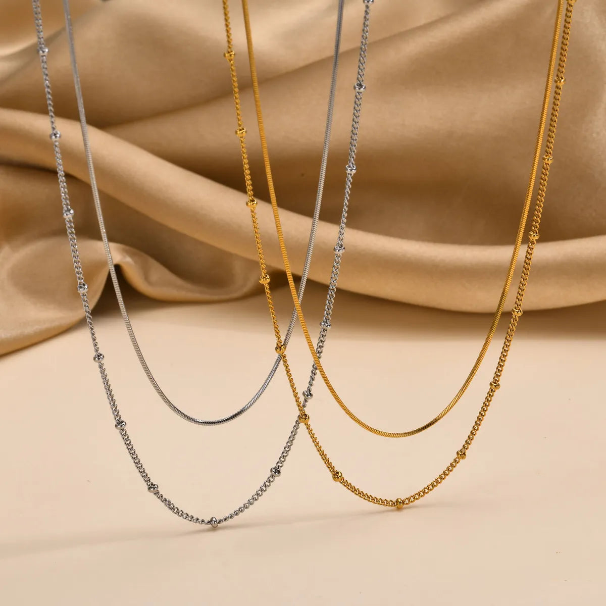 Necklaces For Dry Spells-Ig Style Simple Style Solid Color Stainless Steel Plating 18k Gold Plated Double Layer Necklaces