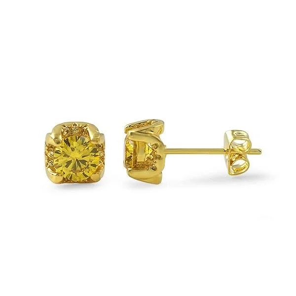 Earrings For Arm Bands-Lemonade CZ 6MM Stud Halo Bling Bling Earrings