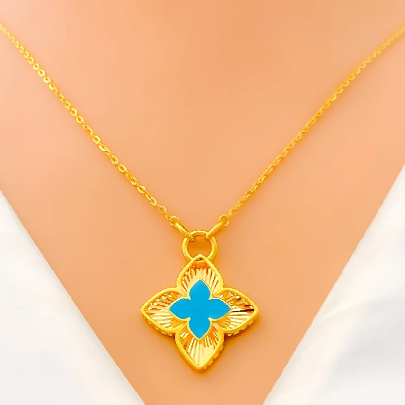 Necklaces Use Hints-Reflective Eclectic 21k Gold Floral Necklace