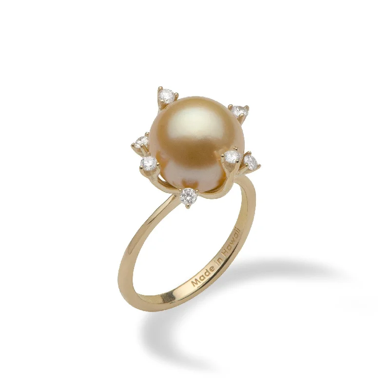 Rings For Sleek Wrists-Protea South Sea Gold Pearl Ring in Gold with Diamonds - 10-11mm