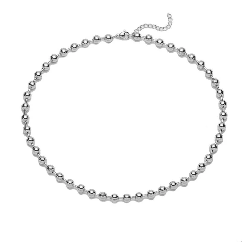 White Gold Color 6mm round Beads Necklace