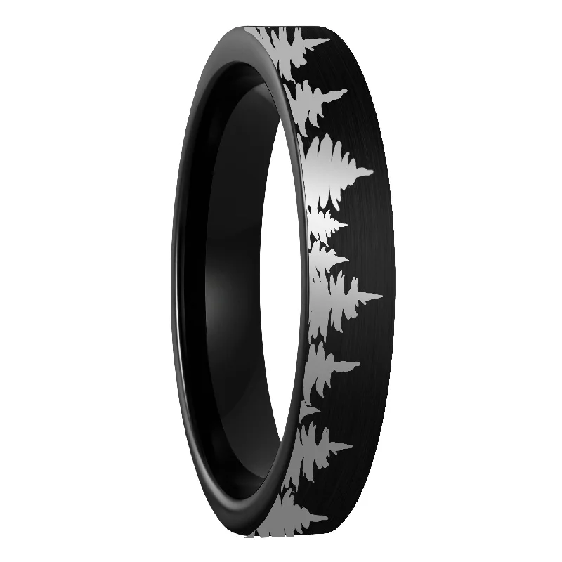 Rings For Tribe Gifts-Treeline Brushed Black Tungsten Women's Wedding Band