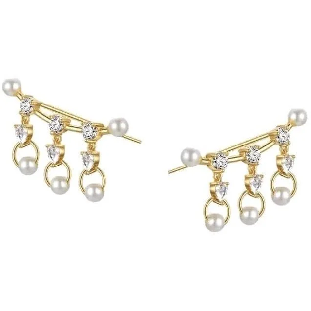 Earrings For Thin Jaws-Pearl Sparkle Ear Crawlers